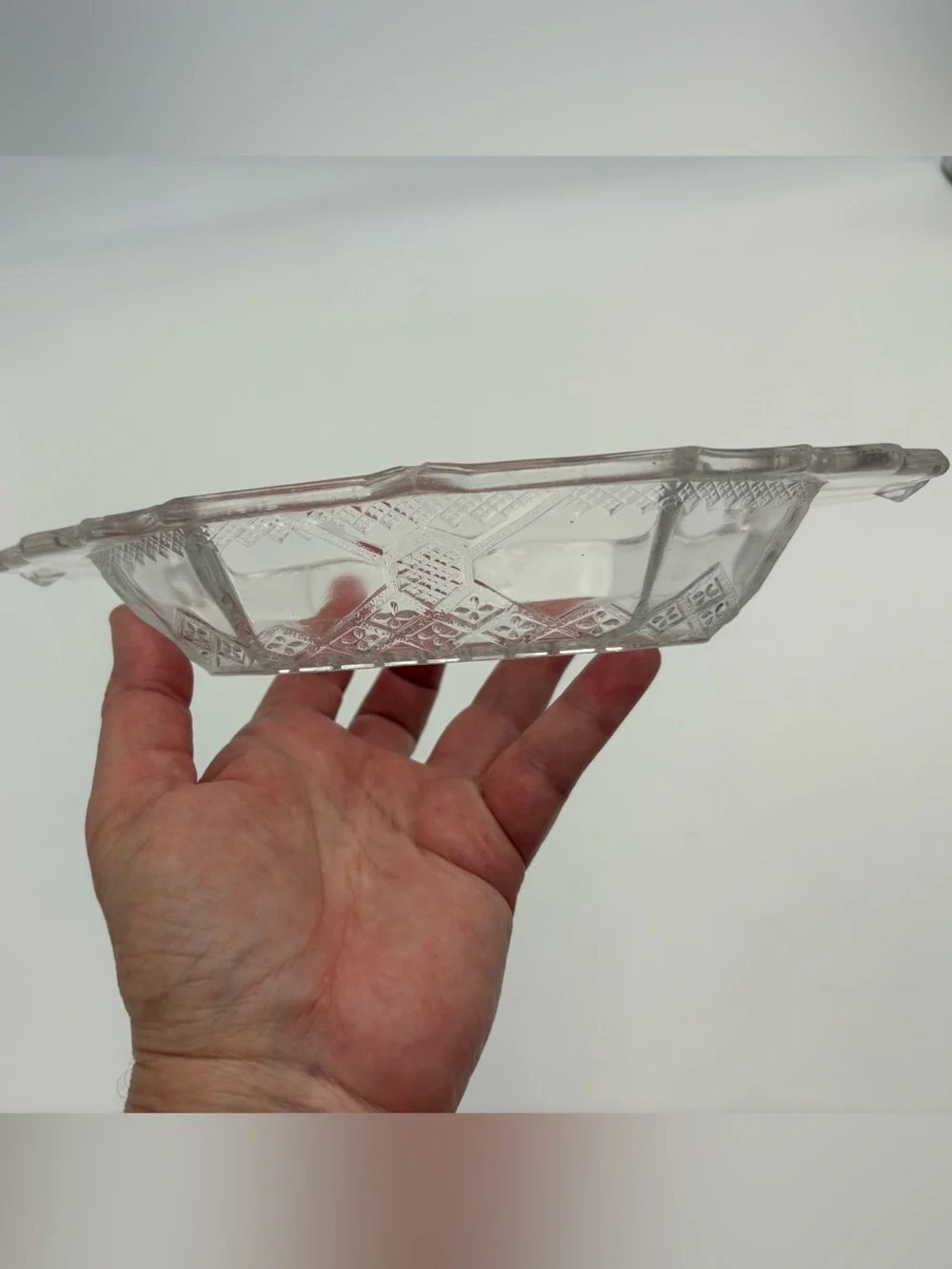 EAPG Pressed Glass Serving Dish or Trinket Dish - Geometric